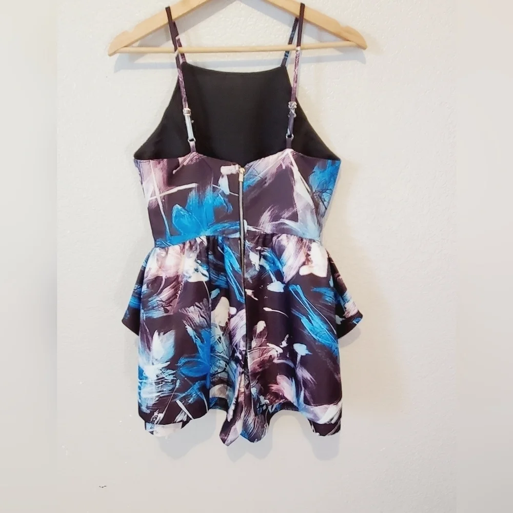 💚5/$25 ASOS OSMOSE Black Abstact Print Skort Dressy Romper Playsuit Size Small